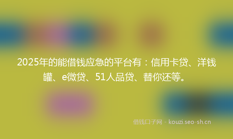 2025年的能借钱应急的平台有：信用卡贷、洋钱罐、e微贷、51人品贷、替你还等。