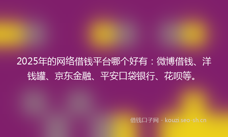 2025年的网络借钱平台哪个好有：微博借钱、洋钱罐、京东金融、平安口袋银行、花呗等。