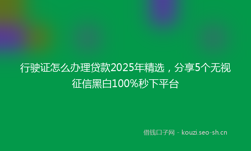 行驶证怎么办理贷款2025年精选，分享5个无视征信黑白100%秒下平台