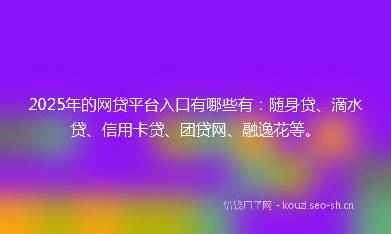 2025年的网贷平台入口有哪些有：随身贷、滴水贷、信用卡贷、团贷网、融逸花等。