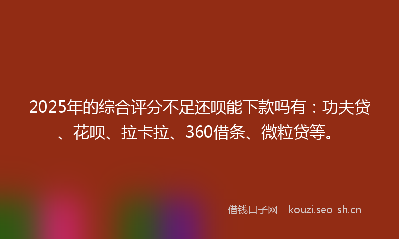 2025年的综合评分不足还呗能下款吗有：功夫贷、花呗、拉卡拉、360借条、微粒贷等。