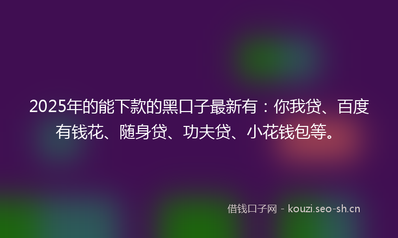 2025年的能下款的黑口子最新有：你我贷、百度有钱花、随身贷、功夫贷、小花钱包等。