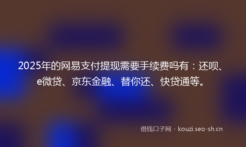 2025年的网易支付提现需要手续费吗有：还呗、e微贷、京东金融、替你还、快贷通等。