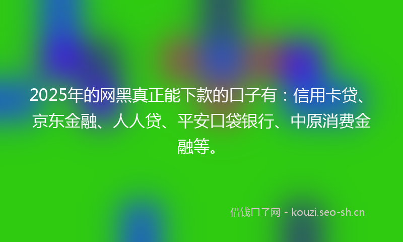2025年的网黑真正能下款的口子有：信用卡贷、京东金融、人人贷、平安口袋银行、中原消费金融等。