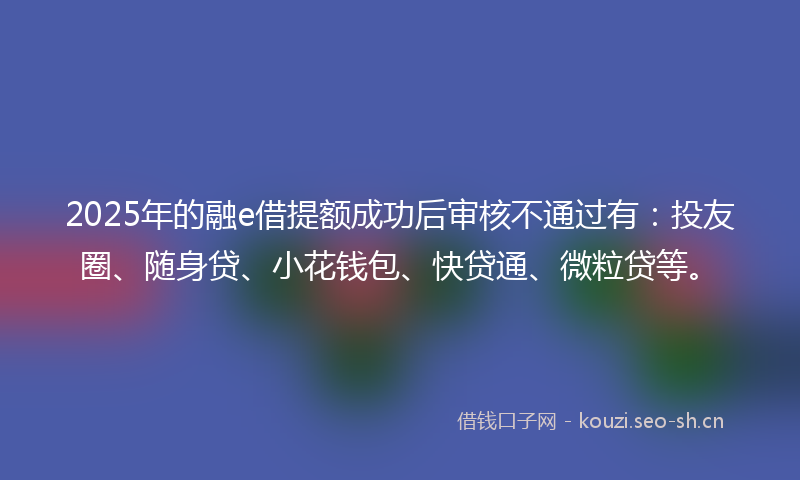 2025年的融e借提额成功后审核不通过有：投友圈、随身贷、小花钱包、快贷通、微粒贷等。