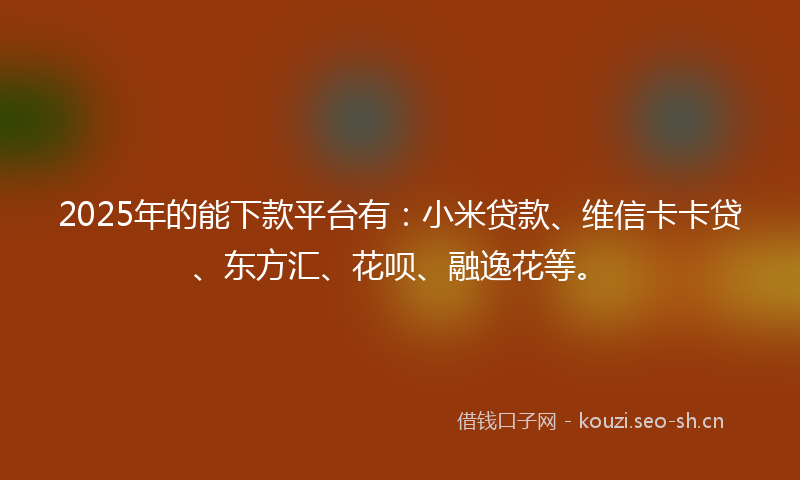 2025年的能下款平台有：小米贷款、维信卡卡贷、东方汇、花呗、融逸花等。