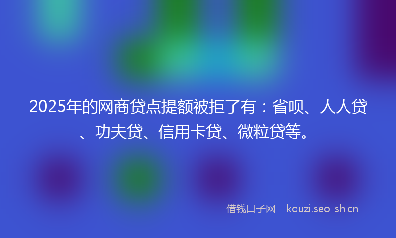 2025年的网商贷点提额被拒了有：省呗、人人贷、功夫贷、信用卡贷、微粒贷等。