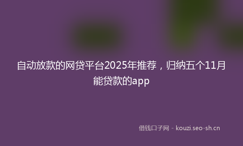 自动放款的网贷平台2025年推荐，归纳五个11月能贷款的app
