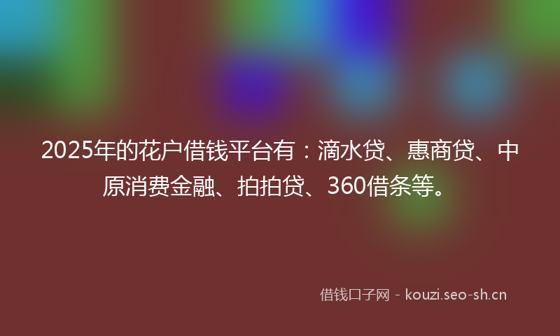 2025年的花户借钱平台有：滴水贷、惠商贷、中原消费金融、拍拍贷、360借条等。