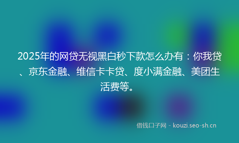 2025年的网贷无视黑白秒下款怎么办有：你我贷、京东金融、维信卡卡贷、度小满金融、美团生活费等。