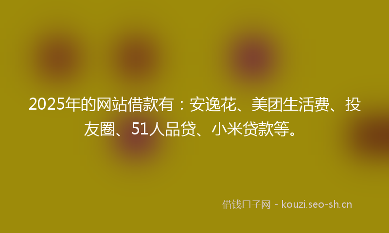 2025年的网站借款有:安逸花、美团生活费、投友圈、51人品贷、小米贷款等。