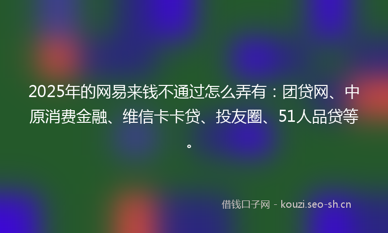 2025年的网易来钱不通过怎么弄有：团贷网、中原消费金融、维信卡卡贷、投友圈、51人品贷等。