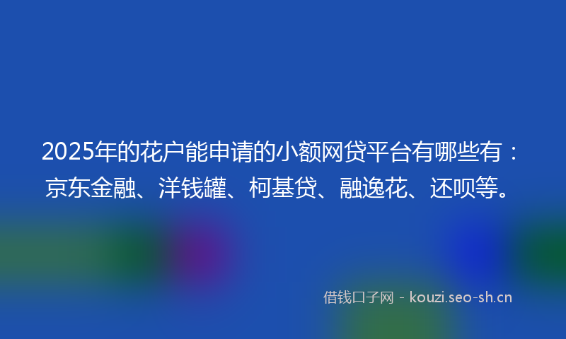 2025年的花户能申请的小额网贷平台有哪些有：京东金融、洋钱罐、柯基贷、融逸花、还呗等。