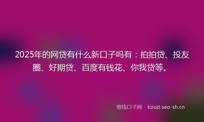 2025年的网贷有什么新口子吗有：拍拍贷、投友圈、好期贷、百度有钱花、你我贷等。