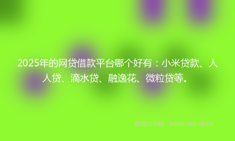 2025年的网贷借款平台哪个好有：小米贷款、人人贷、滴水贷、融逸花、微粒贷等。