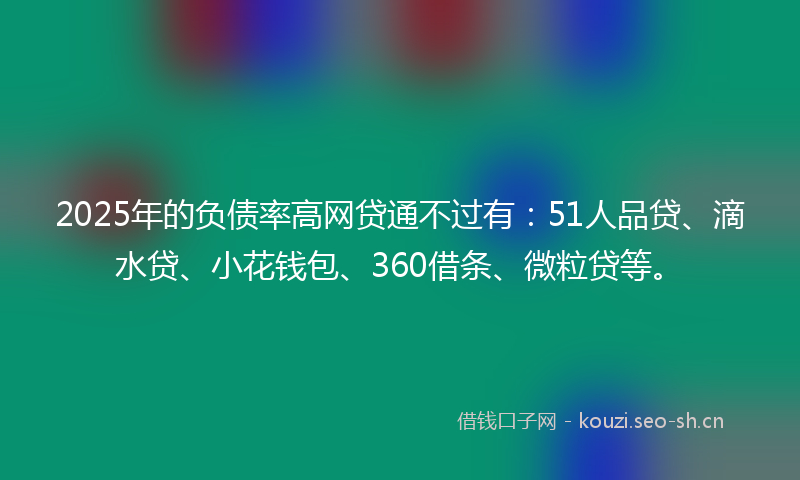 2025年的负债率高网贷通不过有：51人品贷、滴水贷、小花钱包、360借条、微粒贷等。