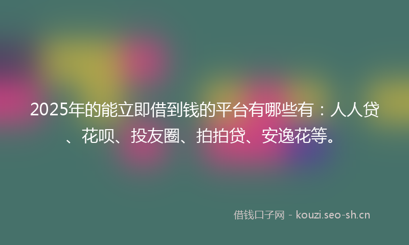 2025年的能立即借到钱的平台有哪些有：人人贷、花呗、投友圈、拍拍贷、安逸花等。