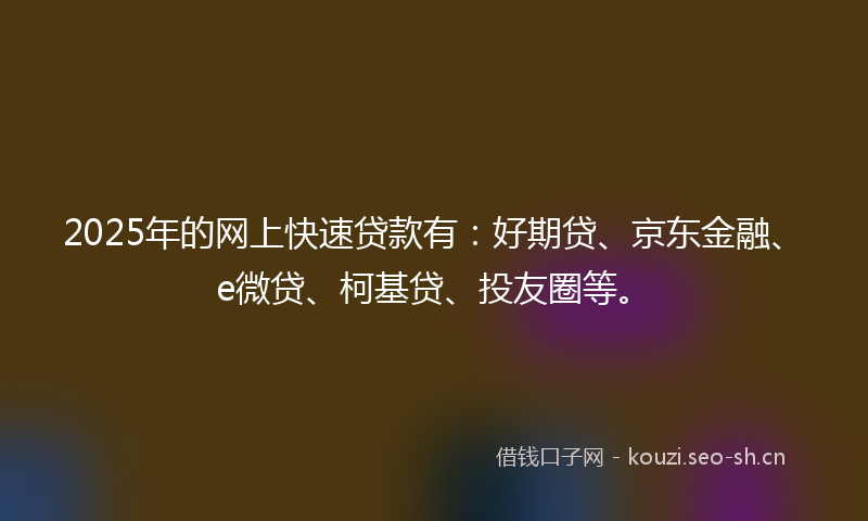 2025年的网上快速贷款有：好期贷、京东金融、e微贷、柯基贷、投友圈等。