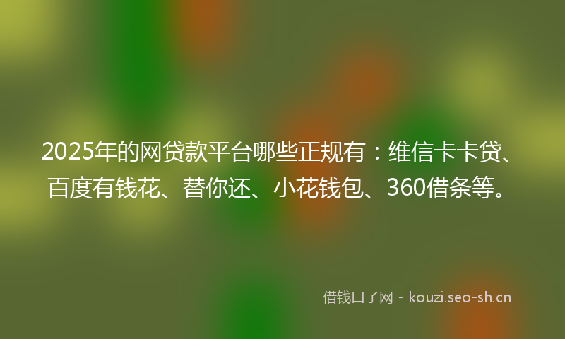 2025年的网贷款平台哪些正规有：维信卡卡贷、百度有钱花、替你还、小花钱包、360借条等。
