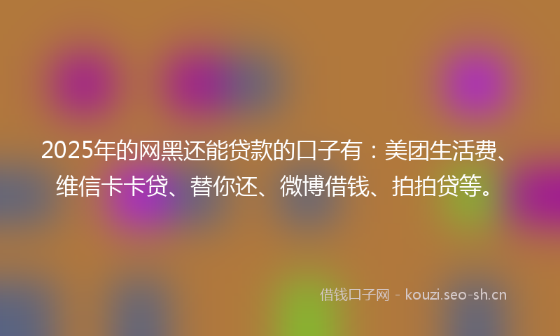 2025年的网黑还能贷款的口子有：美团生活费、维信卡卡贷、替你还、微博借钱、拍拍贷等。