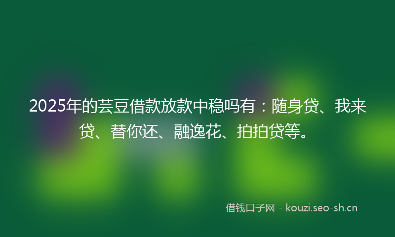 2025年的芸豆借款放款中稳吗有：随身贷、我来贷、替你还、融逸花、拍拍贷等。