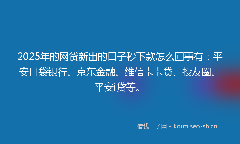 2025年的网贷新出的口子秒下款怎么回事有：平安口袋银行、京东金融、维信卡卡贷、投友圈、平安i贷等。