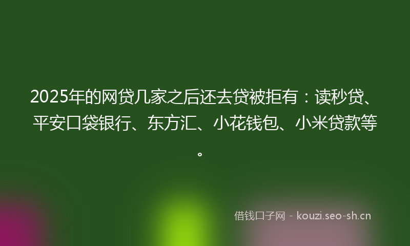 2025年的网贷几家之后还去贷被拒有：读秒贷、平安口袋银行、东方汇、小花钱包、小米贷款等。