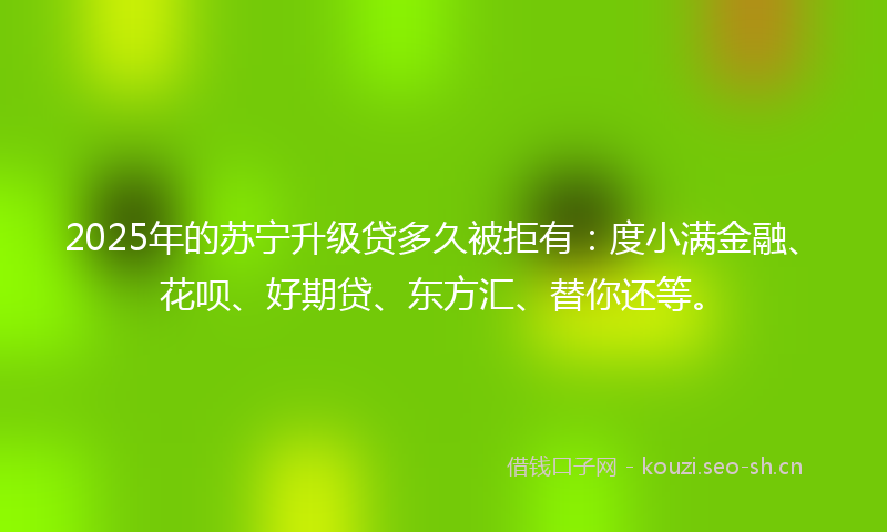 2025年的苏宁升级贷多久被拒有：度小满金融、花呗、好期贷、东方汇、替你还等。