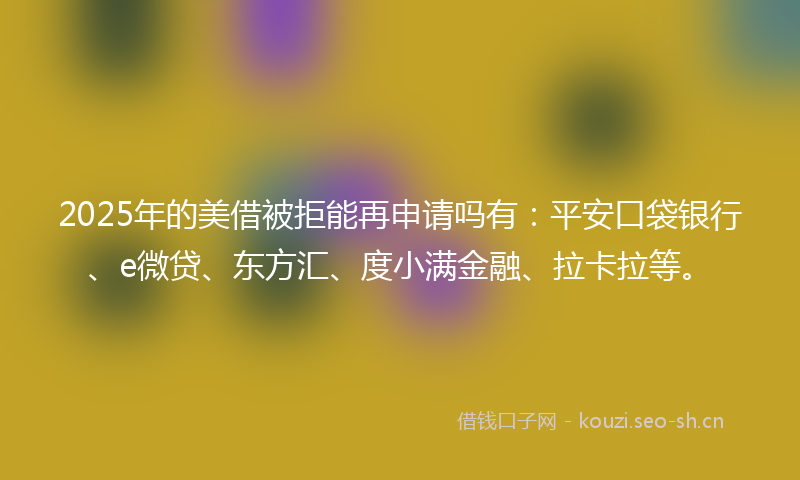 2025年的美借被拒能再申请吗有:平安口袋银行、e微贷、东方汇、度小满金融、拉卡拉等。