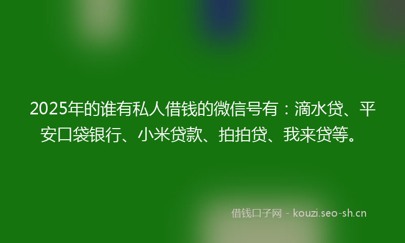 2025年的谁有私人借钱的微信号有：滴水贷、平安口袋银行、小米贷款、拍拍贷、我来贷等。