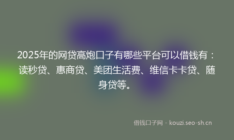2025年的网贷高炮口子有哪些平台可以借钱有：读秒贷、惠商贷、美团生活费、维信卡卡贷、随身贷等。