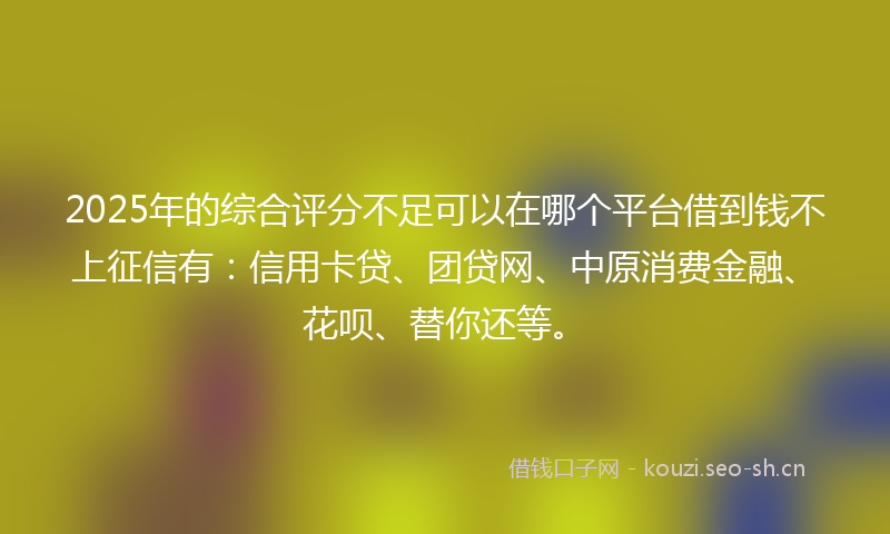 2025年的综合评分不足可以在哪个平台借到钱不上征信有：信用卡贷、团贷网、中原消费金融、花呗、替你还等。