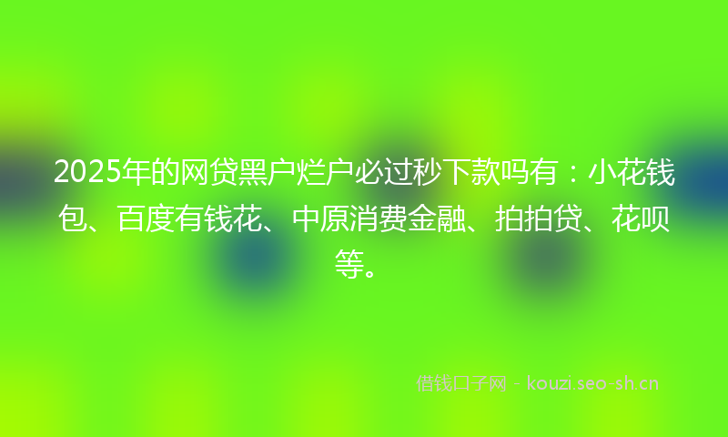 2025年的网贷黑户烂户必过秒下款吗有：小花钱包、百度有钱花、中原消费金融、拍拍贷、花呗等。