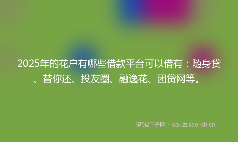 2025年的花户有哪些借款平台可以借有：随身贷、替你还、投友圈、融逸花、团贷网等。