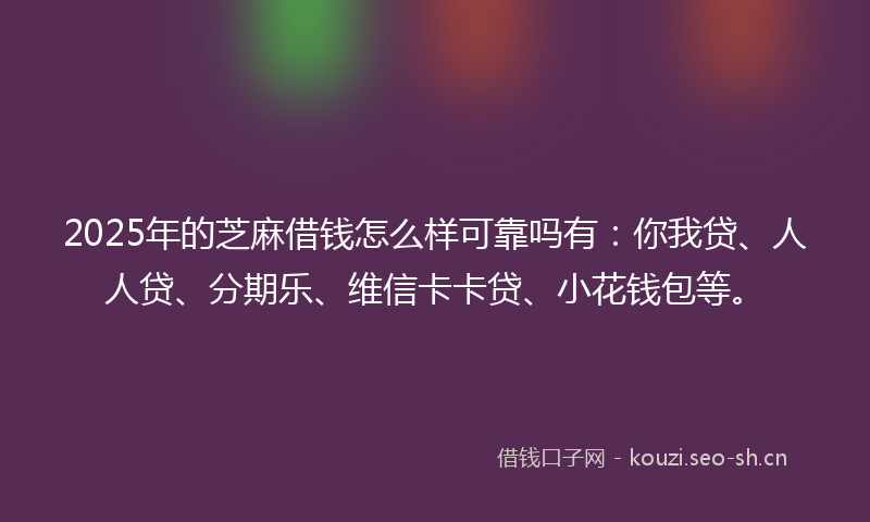 2025年的芝麻借钱怎么样可靠吗有：你我贷、人人贷、分期乐、维信卡卡贷、小花钱包等。