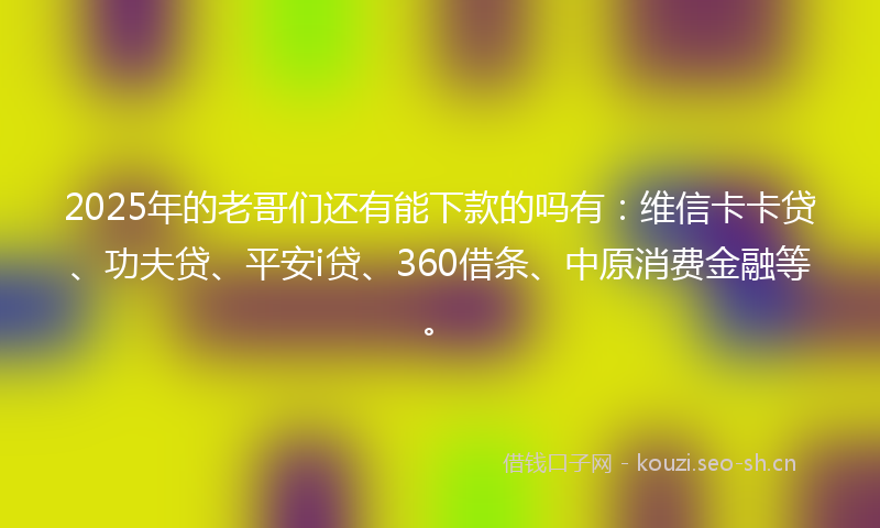 2025年的老哥们还有能下款的吗有：维信卡卡贷、功夫贷、平安i贷、360借条、中原消费金融等。