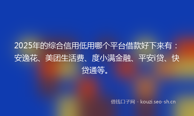 2025年的综合信用低用哪个平台借款好下来有：安逸花、美团生活费、度小满金融、平安i贷、快贷通等。