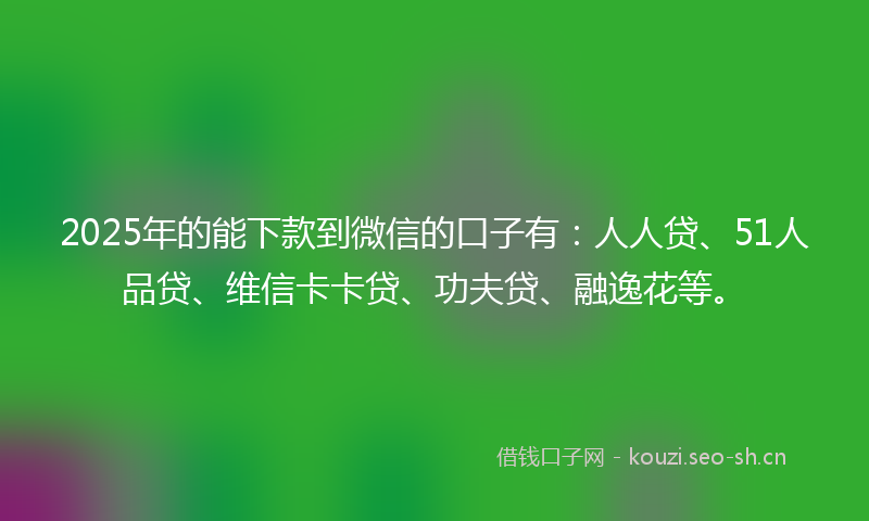 2025年的能下款到微信的口子有：人人贷、51人品贷、维信卡卡贷、功夫贷、融逸花等。