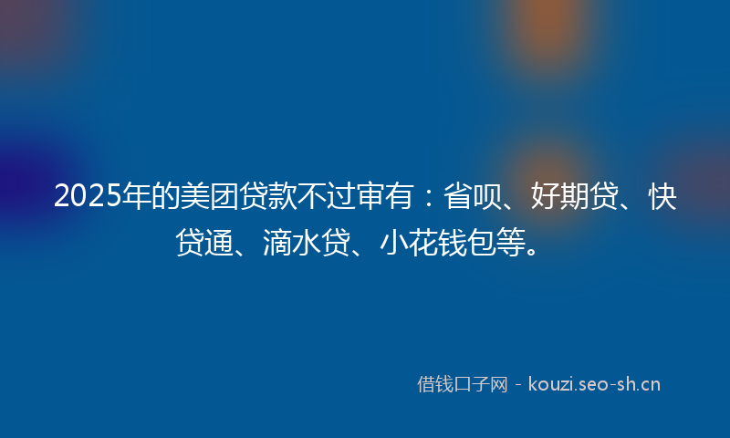 2025年的美团贷款不过审有：省呗、好期贷、快贷通、滴水贷、小花钱包等。