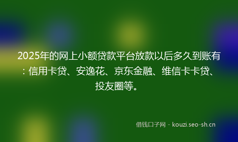 2025年的网上小额贷款平台放款以后多久到账有：信用卡贷、安逸花、京东金融、维信卡卡贷、投友圈等。