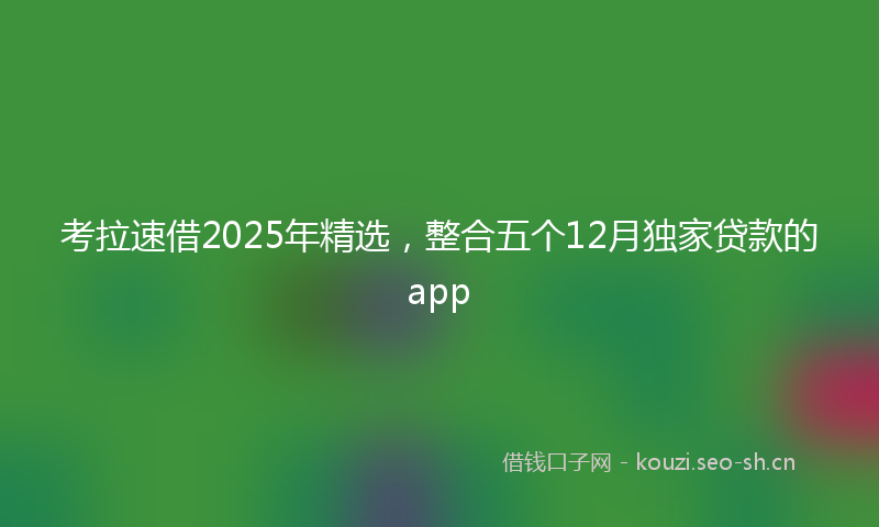 考拉速借2025年精选，整合五个12月独家贷款的app