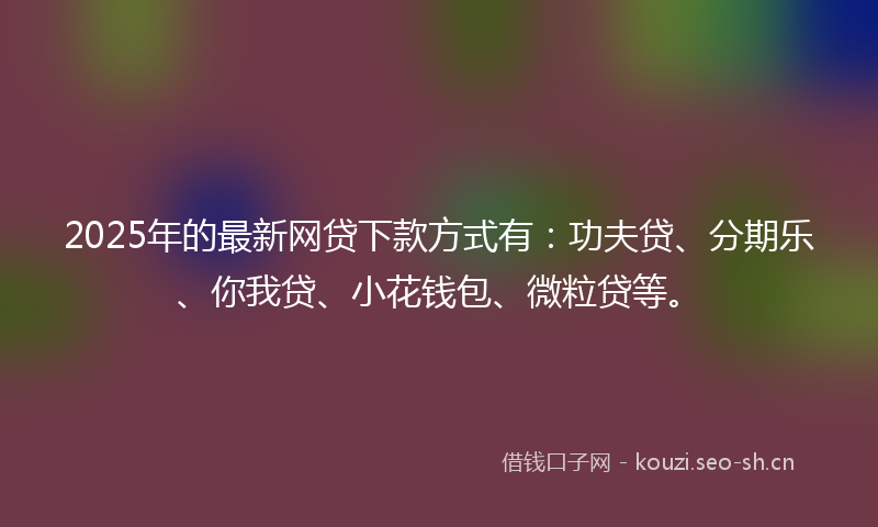 2025年的最新网贷下款方式有：功夫贷、分期乐、你我贷、小花钱包、微粒贷等。