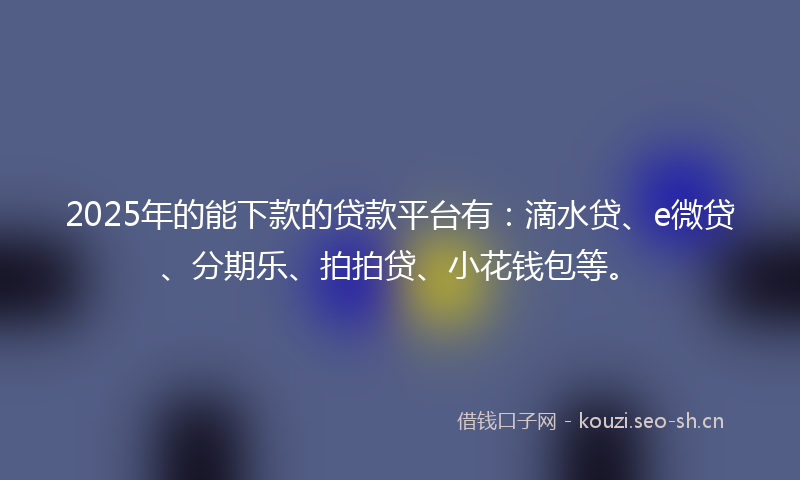2025年的能下款的贷款平台有：滴水贷、e微贷、分期乐、拍拍贷、小花钱包等。