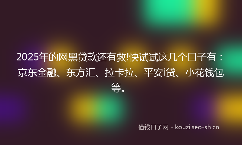2025年的网黑贷款还有救!快试试这几个口子有：京东金融、东方汇、拉卡拉、平安i贷、小花钱包等。