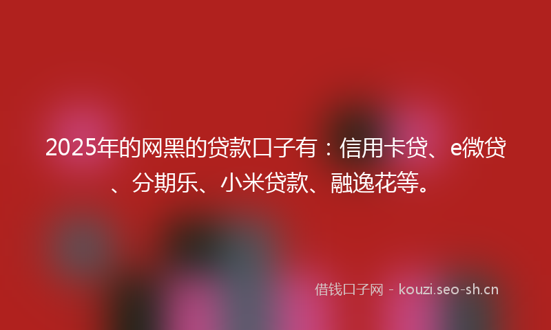 2025年的网黑的贷款口子有：信用卡贷、e微贷、分期乐、小米贷款、融逸花等。