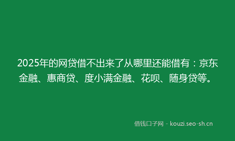 2025年的网贷借不出来了从哪里还能借有：京东金融、惠商贷、度小满金融、花呗、随身贷等。