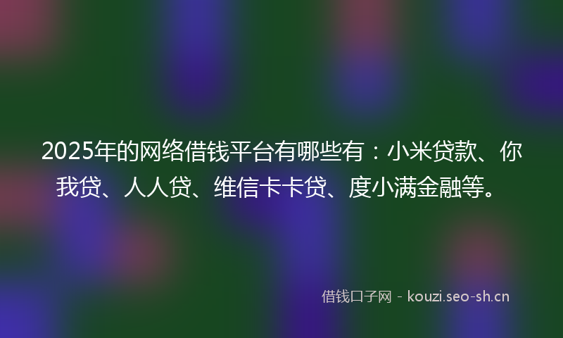 2025年的网络借钱平台有哪些有:小米贷款、你我贷、人人贷、维信卡卡贷、度小满金融等。