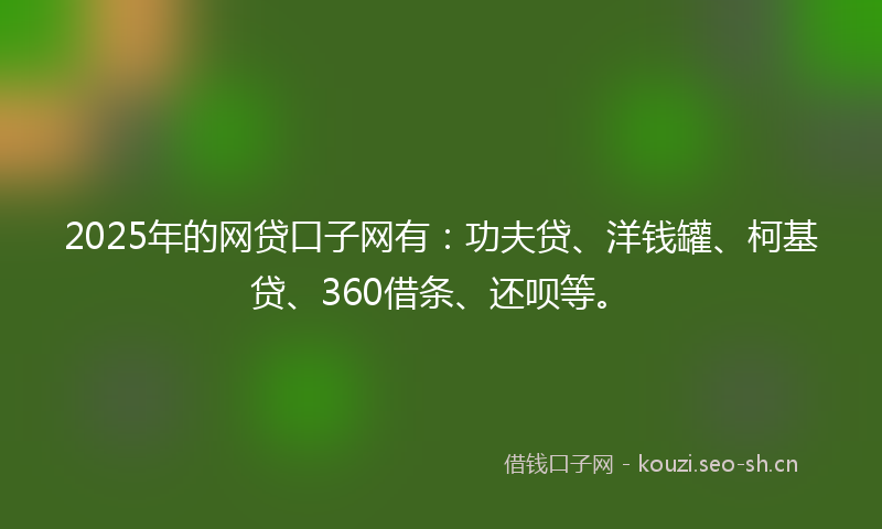 2025年的网贷口子网有：功夫贷、洋钱罐、柯基贷、360借条、还呗等。