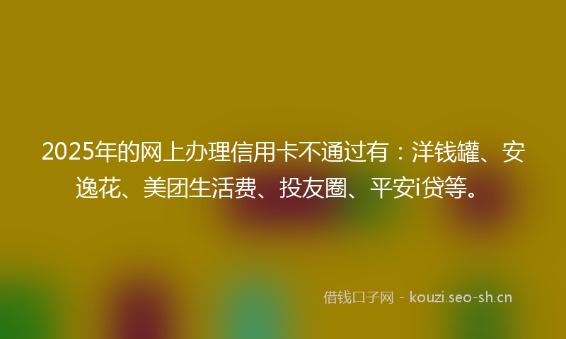 2025年的网上办理信用卡不通过有：洋钱罐、安逸花、美团生活费、投友圈、平安i贷等。
