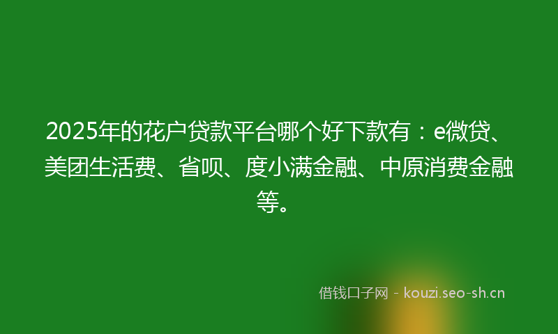 2025年的花户贷款平台哪个好下款有：e微贷、美团生活费、省呗、度小满金融、中原消费金融等。